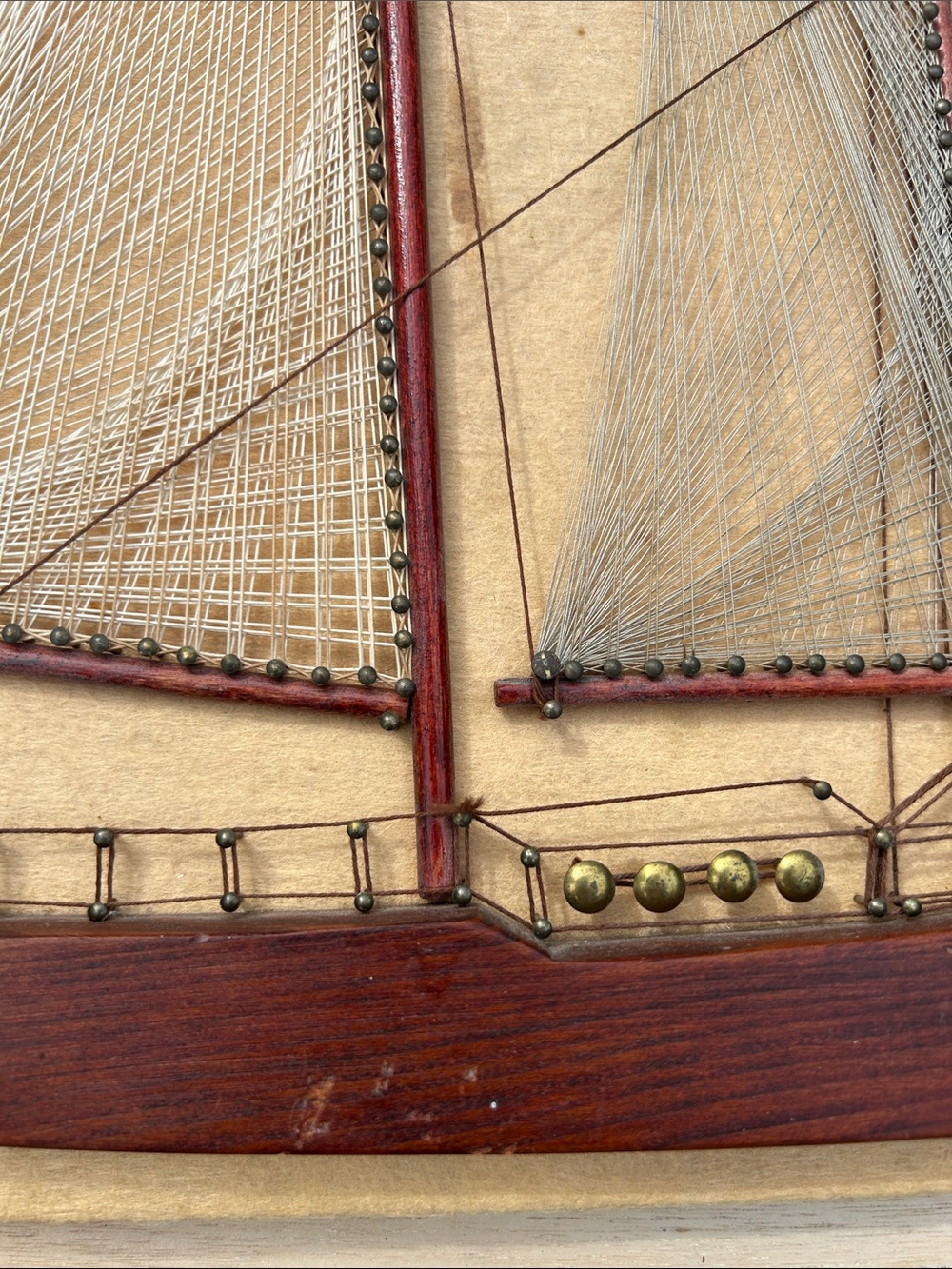 vintage wooden ship string art wall hanging featuring a schooner - Picture 12 of 12